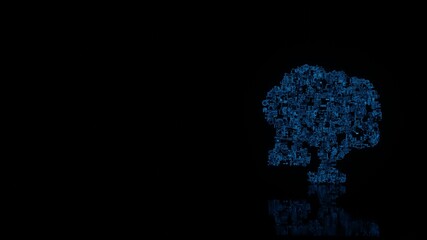 3d rendering mechanical parts in shape of symbol of tree with swing isolated on black background with floor reflection