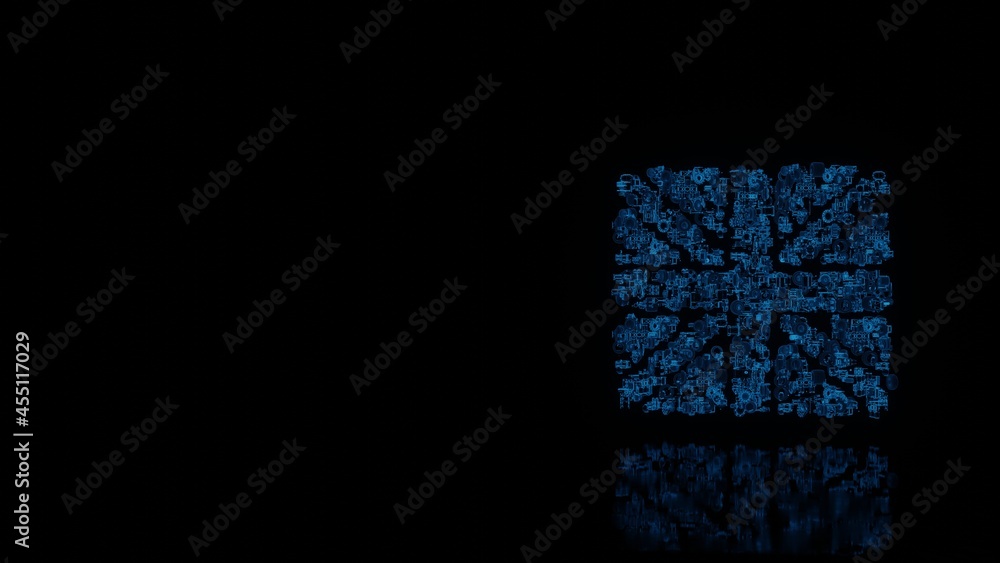 Poster 3d rendering mechanical parts in shape of symbol of united kingdom isolated on black background with
