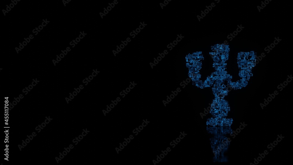 Aufkleber 3d rendering mechanical parts in shape of symbol of vintage candelabra isolated on black background 
