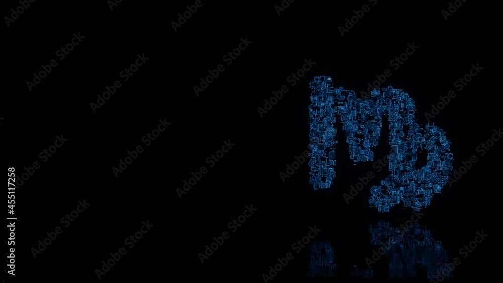 Aufkleber 3d rendering mechanical parts in shape of symbol of virgo zodiac isolated on black background with f