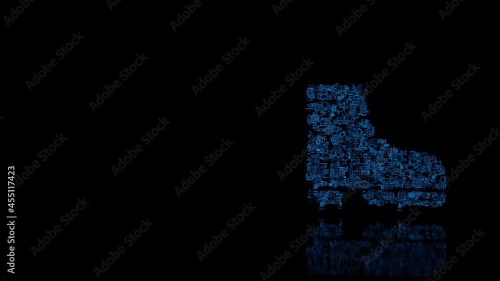 Aufkleber 3d rendering mechanical parts in shape of symbol of winter shoe isolated on black background with fl