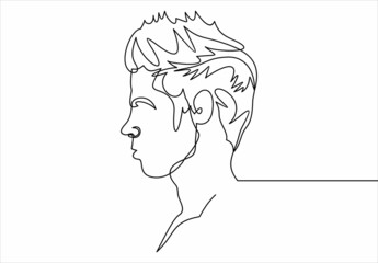 Continuous one line drawing of man portrait. Hairstyle. Fashionable men's style.