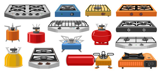 Camping stove vector cartoon icon set . Collection vector illustration furnace travel on white background.Isolated cartoon illustration icon set of camping stove for web design.