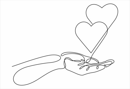 One continuous line drawing of hand holding heart.vector illustration
