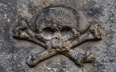 Old weathered stone skull