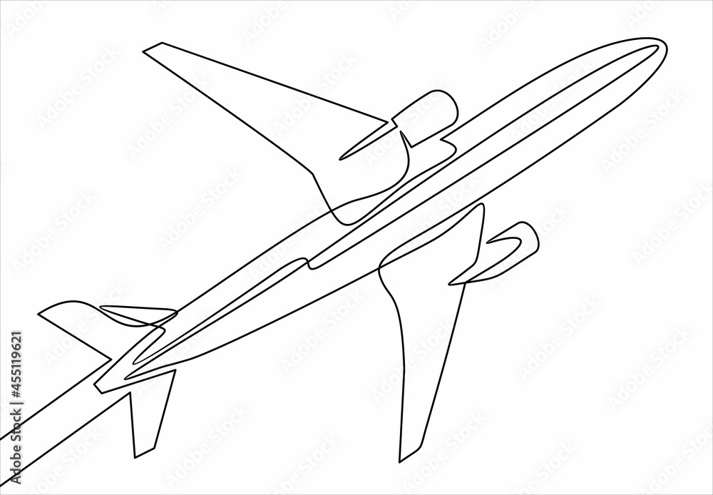 Poster one line drawing of isolated vector object - passenger airplane