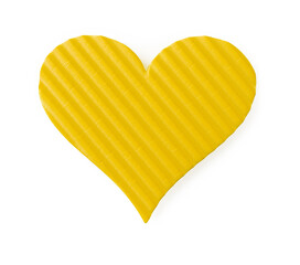Bright yellow valentine heart with sloping texture isolated on white background. Valentine day, love, passion and tenderness symbol for holiday, greeting card, postcard and banner. High quality macro.