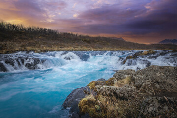 waterfall at sunset