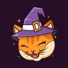 Witch cat in halloween party for tshirt design vector cute cartoon