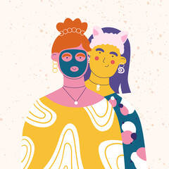 Women friends in cartoon style. Vector illustration.