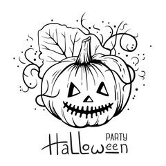 Halloween pumpkin with evil scary smile in funny hand drawing doodle sketch style. Holiday cute sketch clipart.