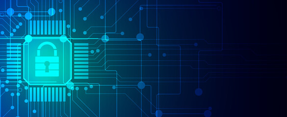 internet digital security technology concept for business background. Lock on circuit board