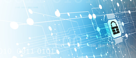 internet digital security technology concept for business background. Lock on circuit board
