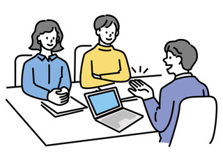 プレゼン、ミーティング資料に使えるビジネスシーンイラスト(説明、マーケティング、打ち合わせ、戦略、ディスカッション)Business scene illustrations (explanations, marketing, meetings, strategies) that can be used for presentations and meeting materials.