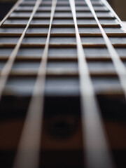 Spanish guitar neck close up. Music concept