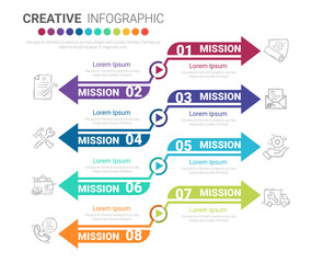 Infographic design template with numbers 8 option for Presentation infographic, Timeline infographics, steps or processes. Vector illustration.