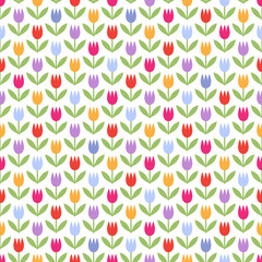Seamless background with decorative multicolored tulips