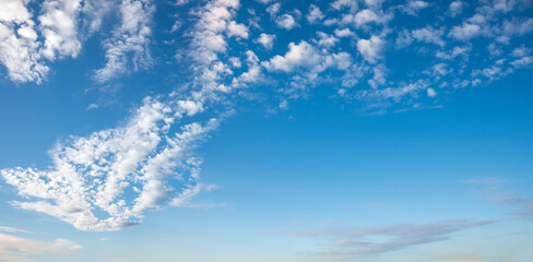 sky background with cirrus clouds and blue copy space