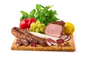 Meat Appetizer Platter, isolated on white background.