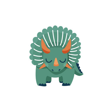 green triceratops cartoon style on white
