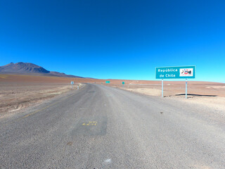 Bolivia and Chile border in the stone desert near the city of Uyuni. Eduardo Avaroa Andean Fauna National Reserve