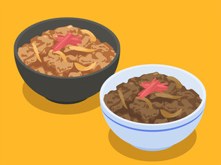 紅生姜の乗った牛丼と豚丼のベクターイラスト素材