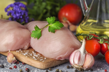 fresh chicken fillet with herbs and pepper