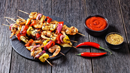 Shrimp Kabobs with charred veggies and pineapple