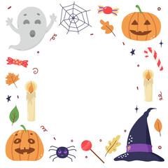 Hand drawn vector illustrations isolated on white. Invitations template for Halloween party.
