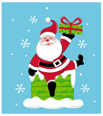 santa claus in chimney with gift