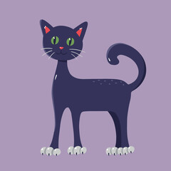 Hand drawn illustrations of cute kitten. Vector illustration isolated on a purple background.