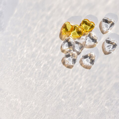 Happy Valentine's Day banner. hearts background. Flat lay, top view, overhead. Heart shiny hearts flatlay
