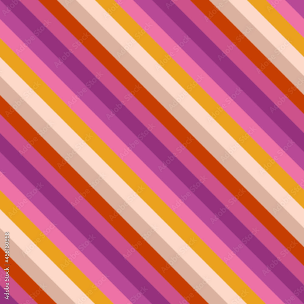 Poster Pink and orange stripes in diagonal position. Vector seamless pattern with lines sample.