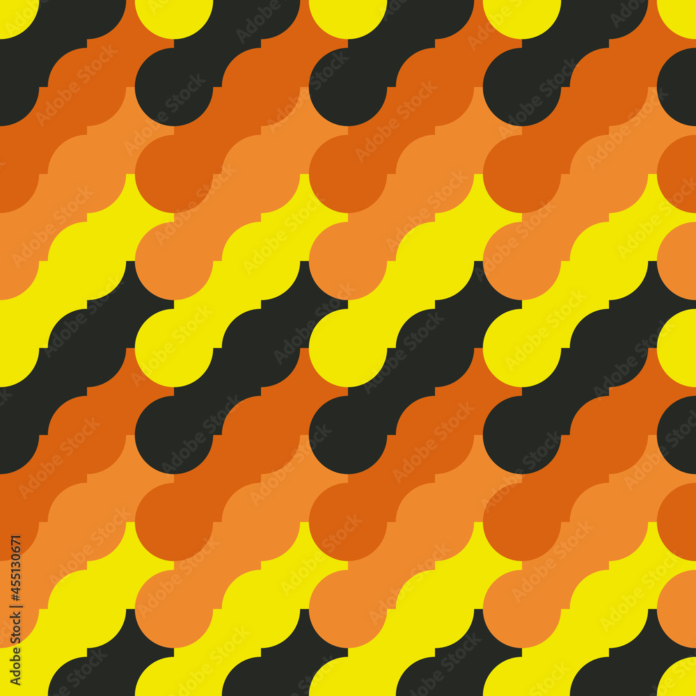 Poster Orange and yellow diagonal abstract shapes. Seamless vector pattern with black and orange diagonals.