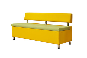 yellow and green leather office sofa with metal chrome legs isolated on white background. modern couch, furniture, interior, home design