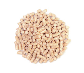 Wooden pellets isolated on white.
