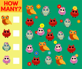 Obraz premium Cartoon Illustration of Educational Counting Activity Game for Children with Bird Characters