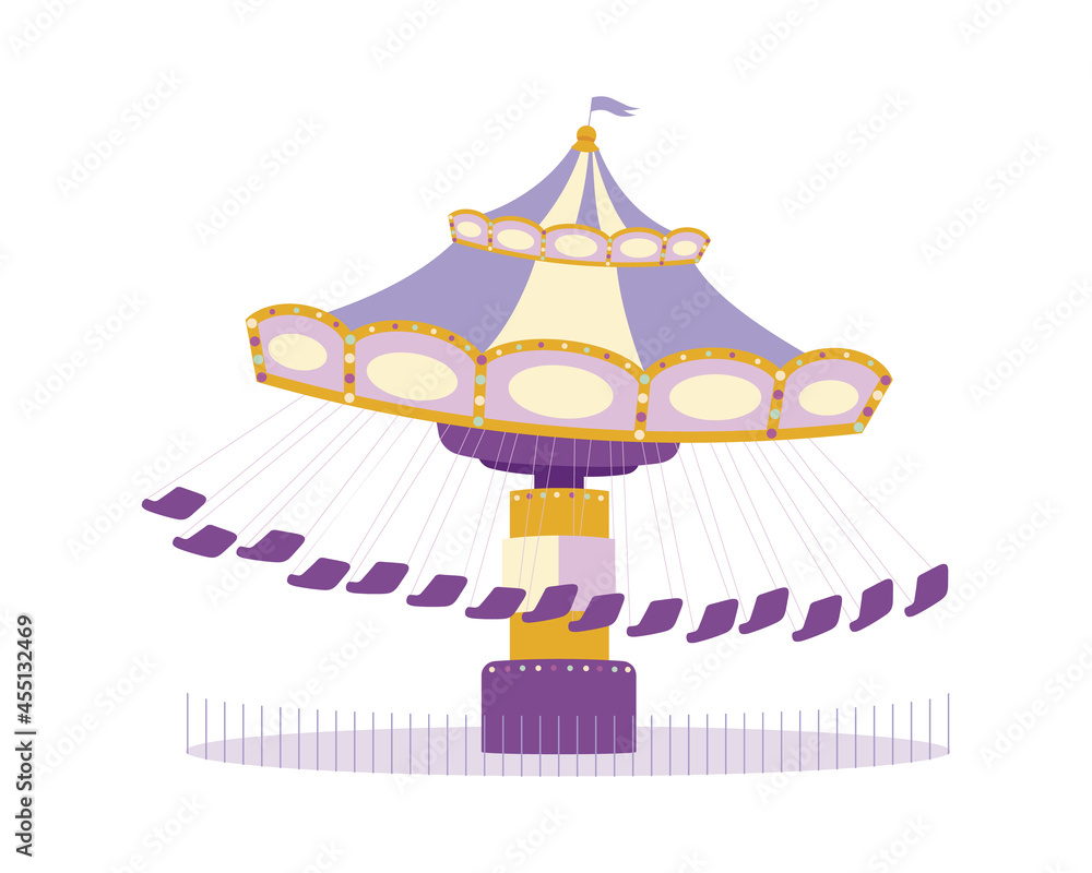 Poster carousel semi flat color vector object. amusement park. full sized item on white. rotating circular 
