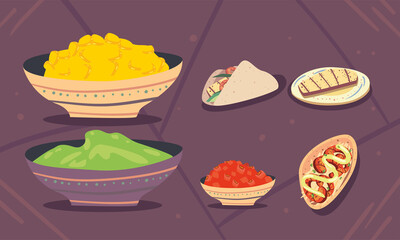 six mexican tacos icons