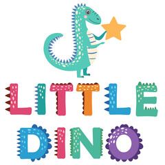 Dino. Dinosaur lettering. Bright modern illustration for kids, nursery, poster, card, birthday party, packaging paper