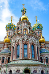 Fototapeta na wymiar Facade of the famous Church of the Savior on Blood, me Saint Petersburg, Russia
