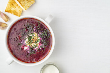 Borscht, a hot first course with vegetables and meat