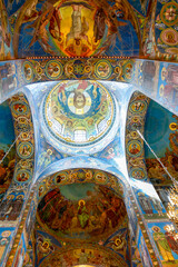 Fototapeta na wymiar Frescoes, murals and paintings inside Church of the Savior on Blood, Saint Petersburg, Russia