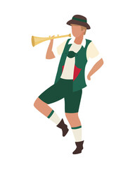 Bavarian man with trumpet semi flat color vector character. Full body person on white. Oktoberfest entertainment isolated modern cartoon style illustration for graphic design and animation