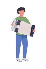 Man playing accordion semi flat color vector character. Full body person on white. Accordionist with musical instrument isolated modern cartoon style illustration for graphic design and animation