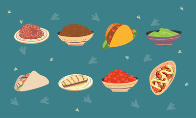 eight mexican tacos icons