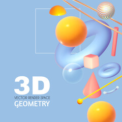 Abstract 3D geometric render background. Realistic minimal space