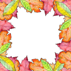 Red and orange frame with leaves, autumn