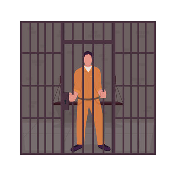 recommend clip art: Male prisoner in jail semi flat color vector character. Full body person on white. Convict person behind bars isolated modern cartoon style illustration for graphic design and animation