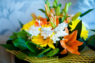 a beautiful bouquet of the bride on the wedding day